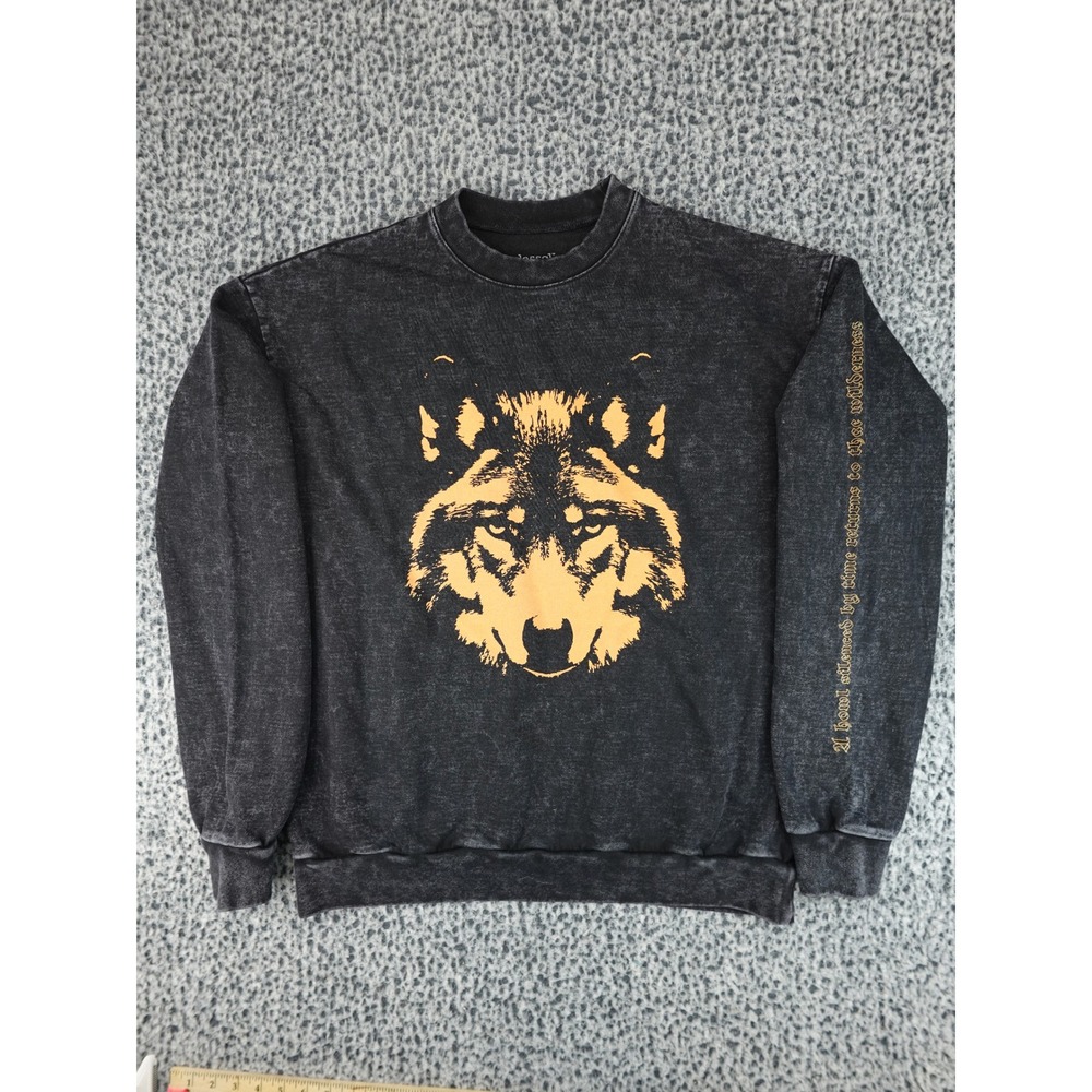Colossal Sweatshirt Mens XL Black Wolf Graphic Mineral Wash‎ Gothic Streetwear